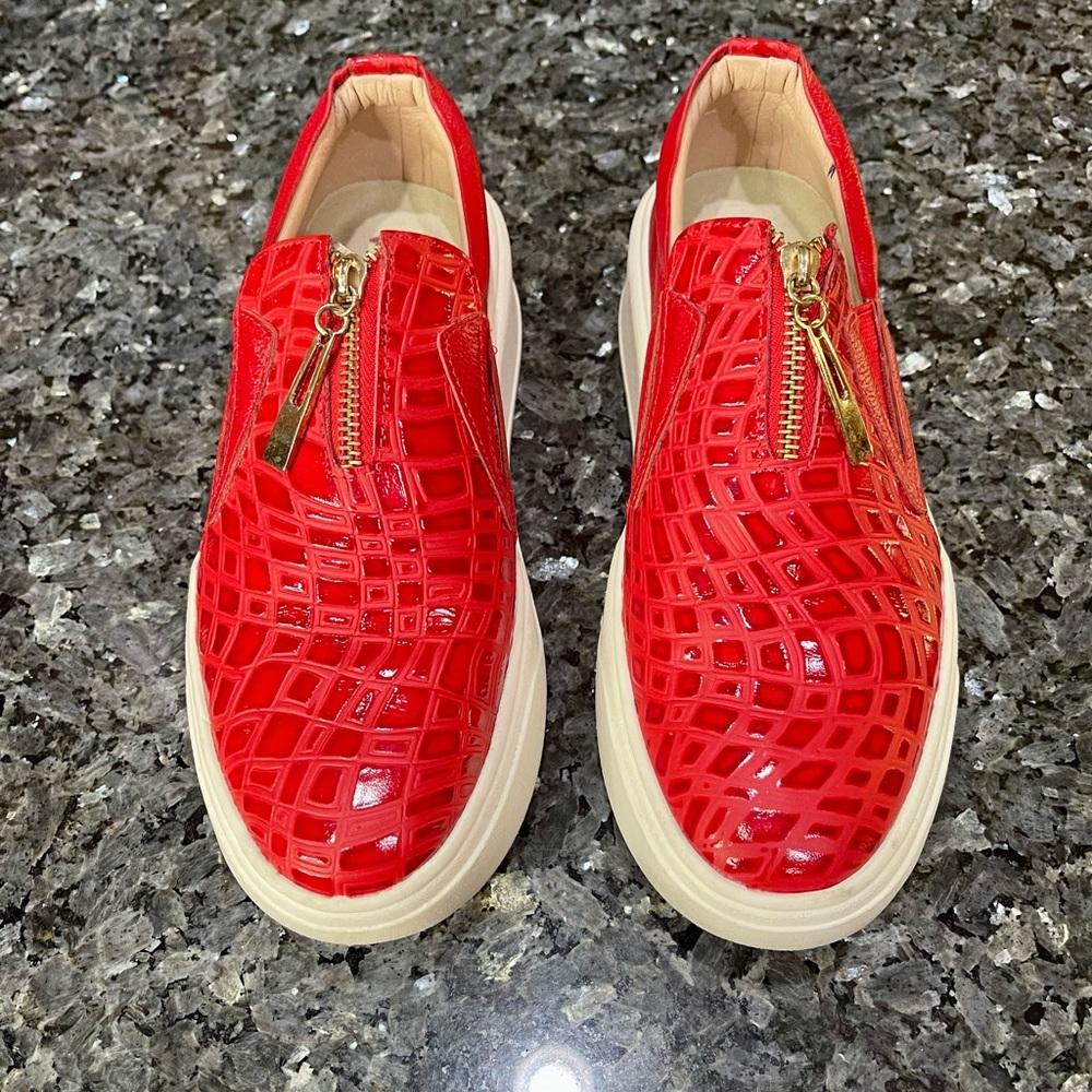 Red Croc-Embossed Versilia Slip-On Sneakers